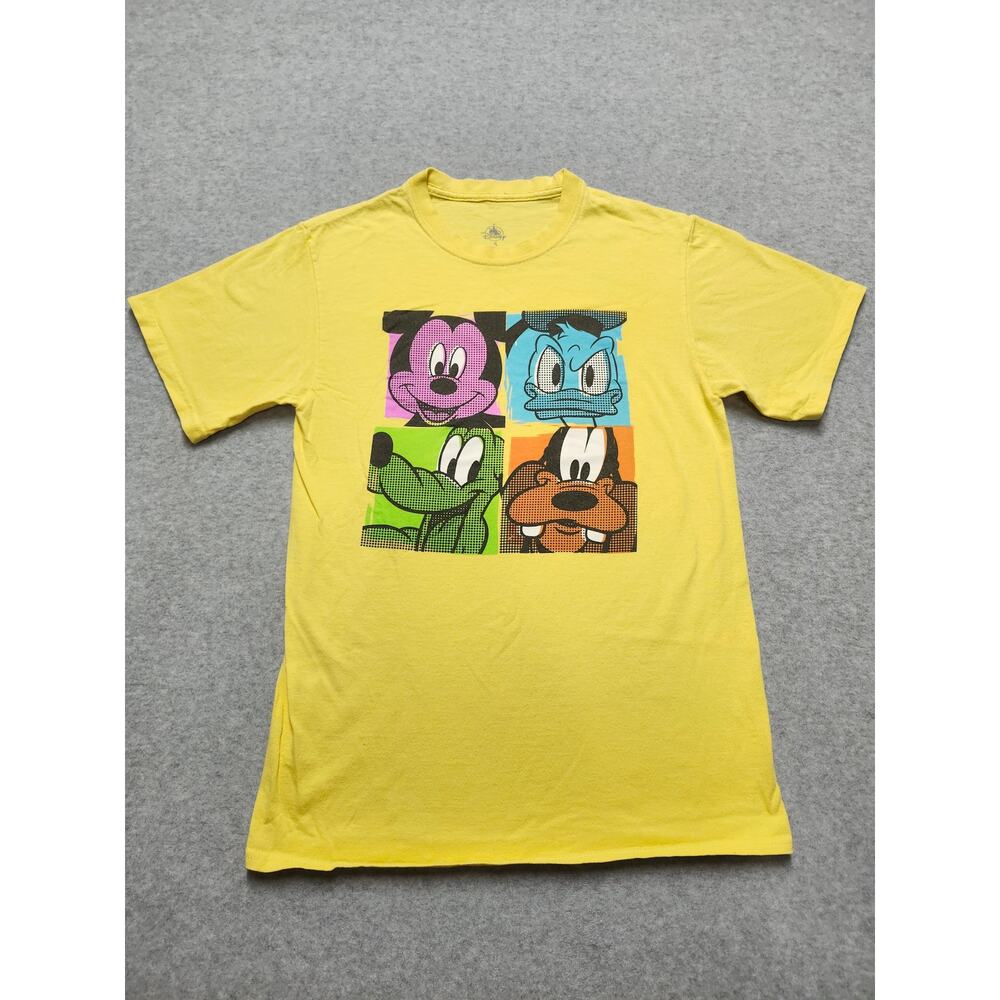 Disney Mickey Donald Goofy Pluto Graphic Tee Yellow Size Small